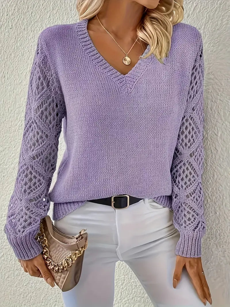 Amelia™ | Lace-Sleeve Knit Sweater