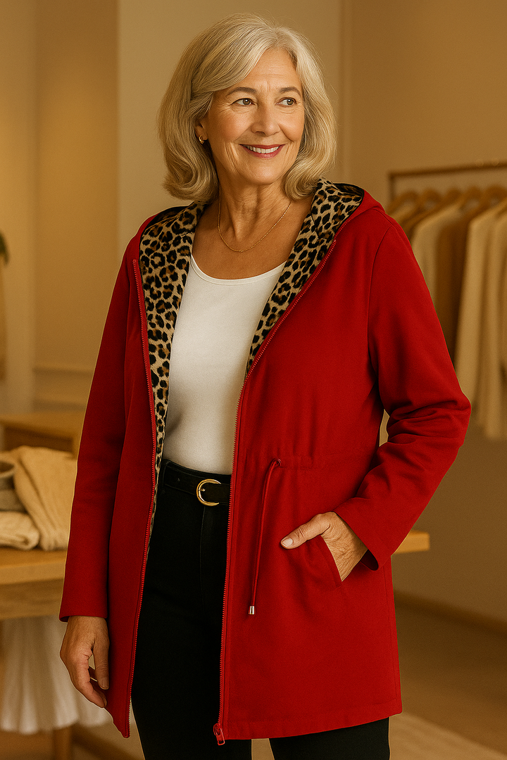 Reversible Hooded Coat with Leopard Print