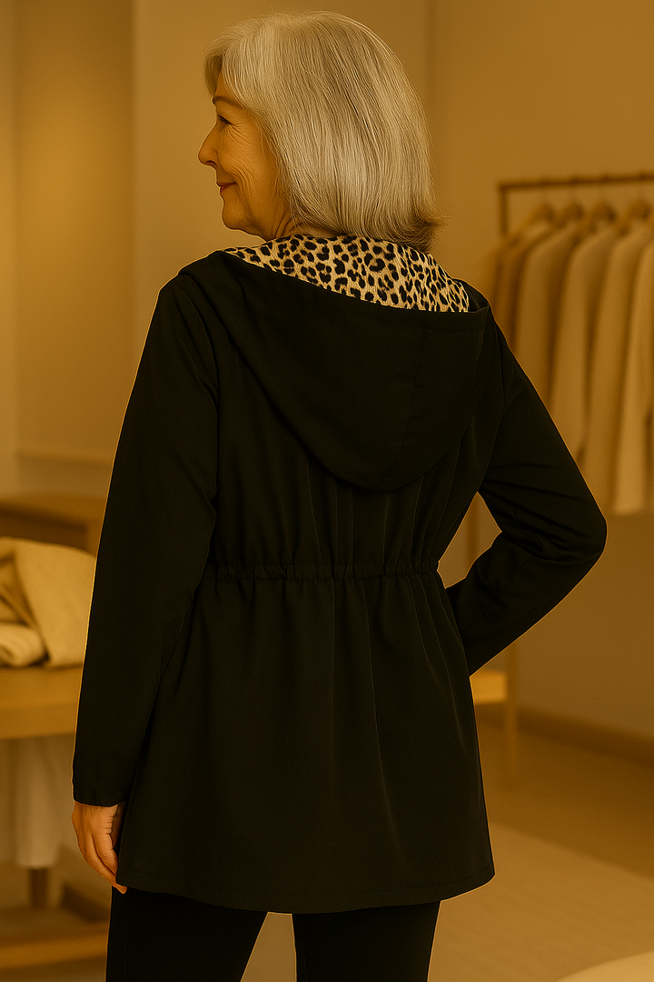 Reversible Hooded Coat with Leopard Print