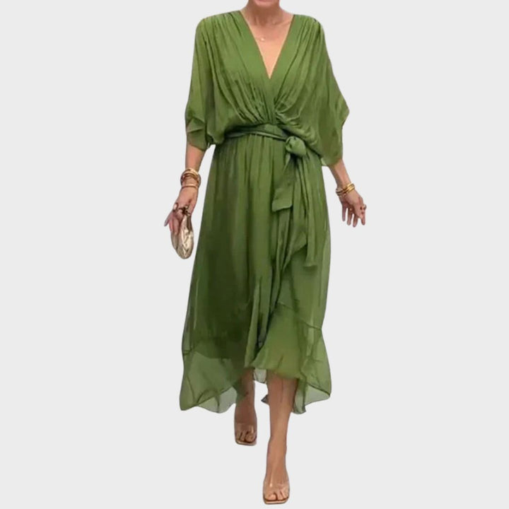 Amelia Monica | Silk Chiffon Dress With V-neck