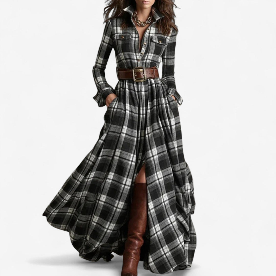 Amelia Barbara™ | Timeless Checkered Maxi Dress