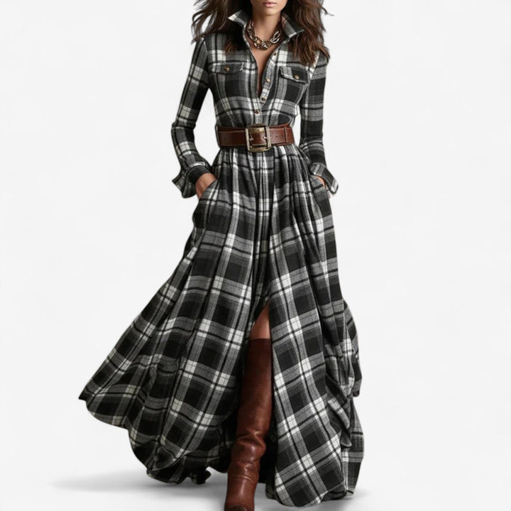 Amelia Barbara™ | Timeless Checkered Maxi Dress