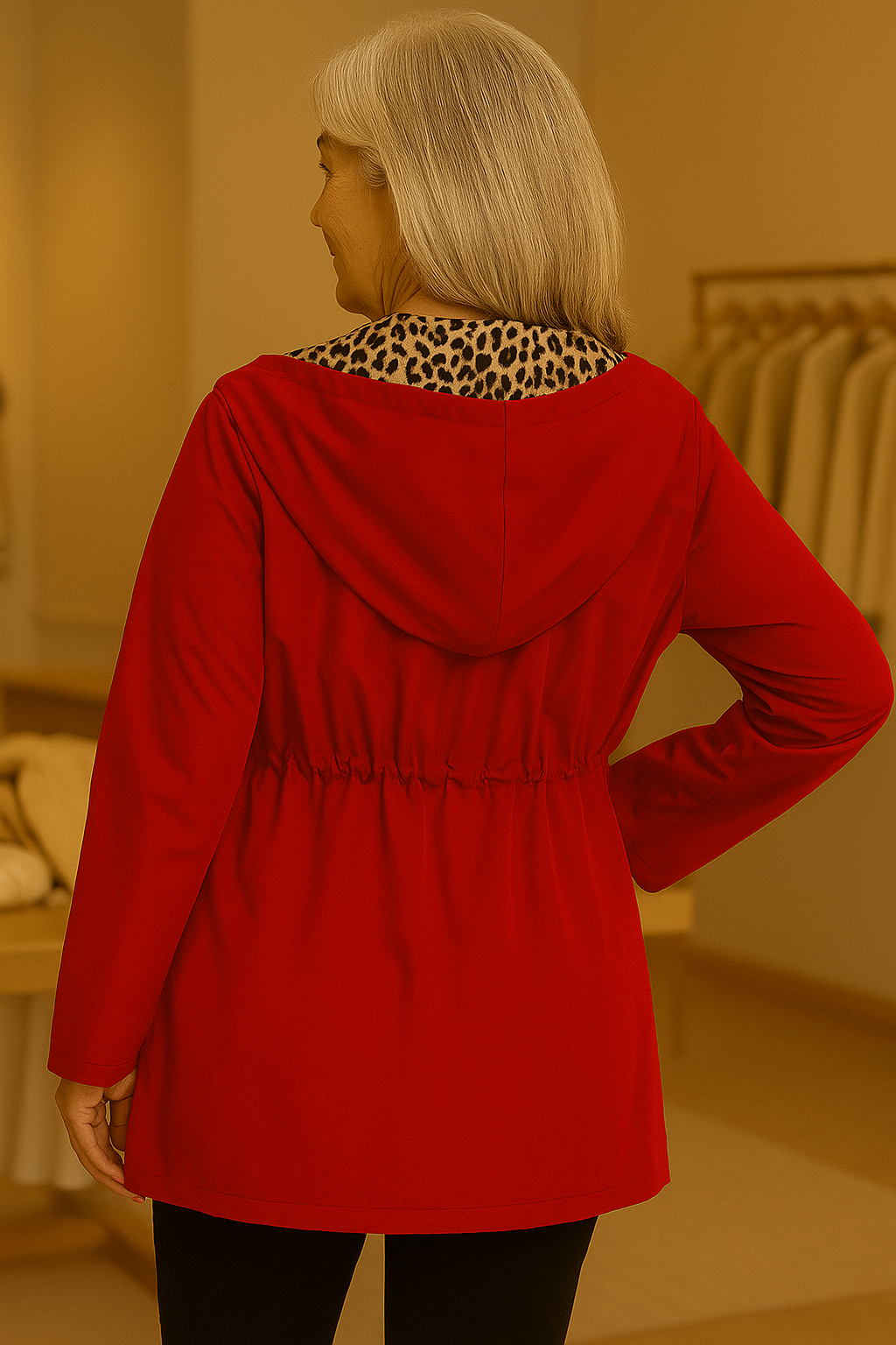 Reversible Hooded Coat with Leopard Print